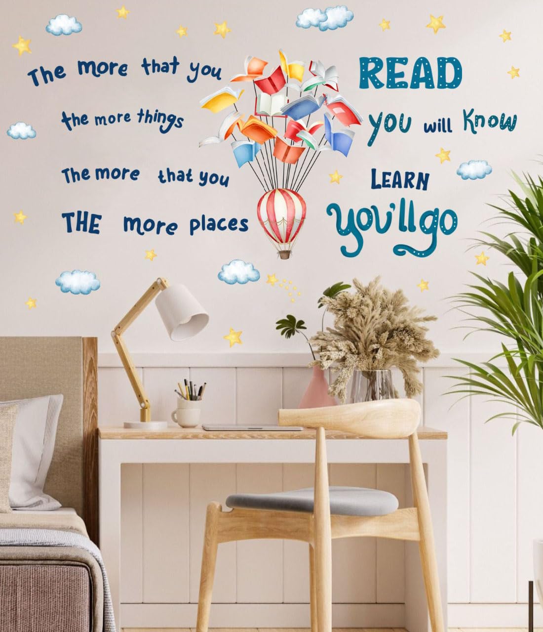 YIMEHDAN Reading Book Wall Decal,The More That You Read The More Things You Will Know Inspirational Quote Vinyl Wall Stickers, Removable Educational Reading Artwork for Classroom Office Library Decor