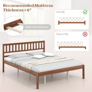 KOMFOTT Queen Size Wood Platform Bed Frame with Headboard, 16-Inch Mid-Century Wooden Bed Frame with Slats Support & 12” Under Bed Storage Space, Retro Mattress Foundation, No Box Spring Needed