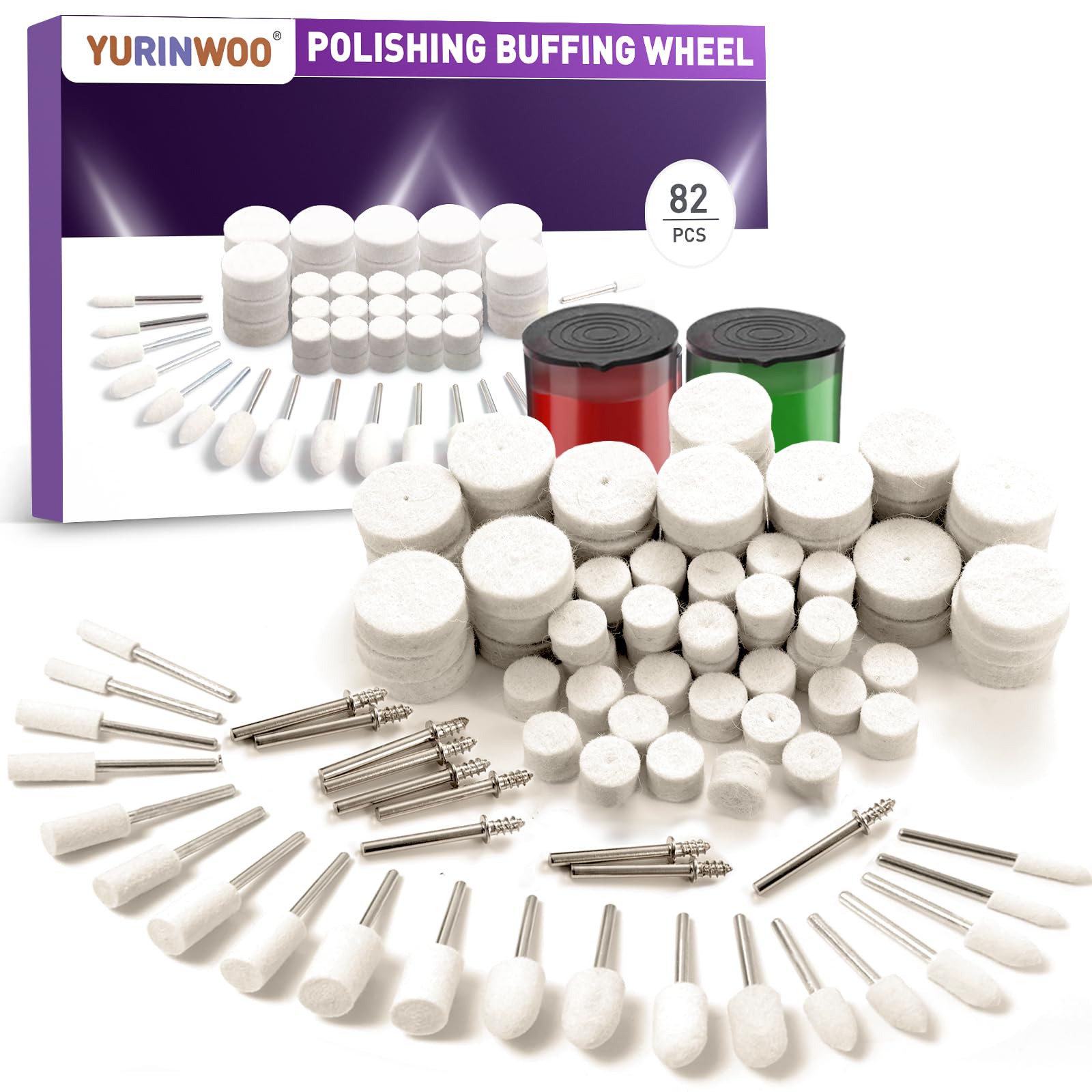 80Pcs Buffing Wheels Polishing Kit with 2Pcs Polishing Compound Compatible with Dremel Rotary Tool, Different Shapes of Polishing Wheel for Drill with 3mm(1/8'') Shank for Metal Jade Glass Polishing ﻿