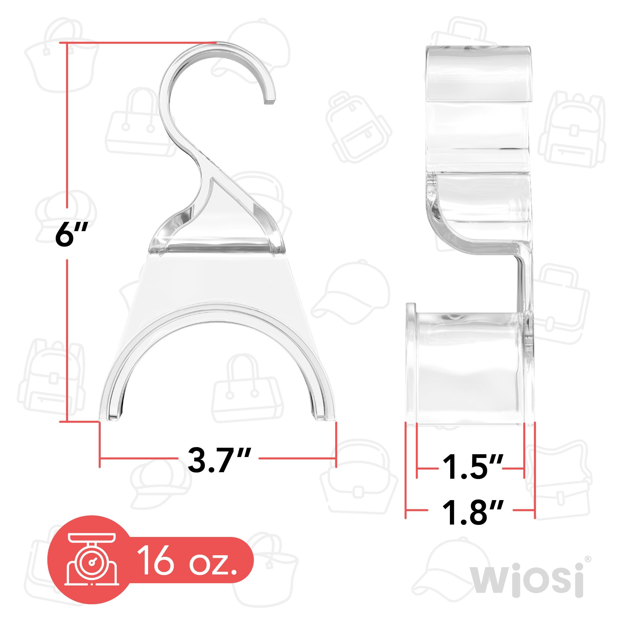 Wiosi Premium Clear Purse Hanger Closet Set of 12 - Durable Acrylic Organizers and Storage Bag Hanger for Luxury Closet - Purse Hanger Holder for Handbags Premium Backpack Purse Hooks