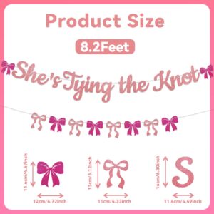 She's Tying the Knot Banner - Coquette Bridal Shower Bachelorette Party Decorations, She's Tying the Knot Bridal Shower Wedding Bachelorette Party Decor Pink Glitter