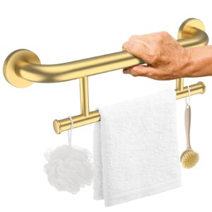 gold grab bar 17 inch w/towel holder, ihansee stainless steel towel rack shower support balanced support handle, wall mount safety handrail grab rail for elderly senior handicap disabled