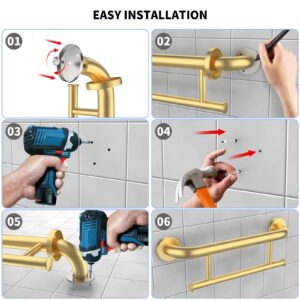 Gold Grab Bar 17 Inch w/Towel Holder, iHansee Stainless Steel Towel Rack Shower Support Balanced Support Handle, Wall Mount Safety Handrail Grab Rail for Elderly Senior Handicap Disabled