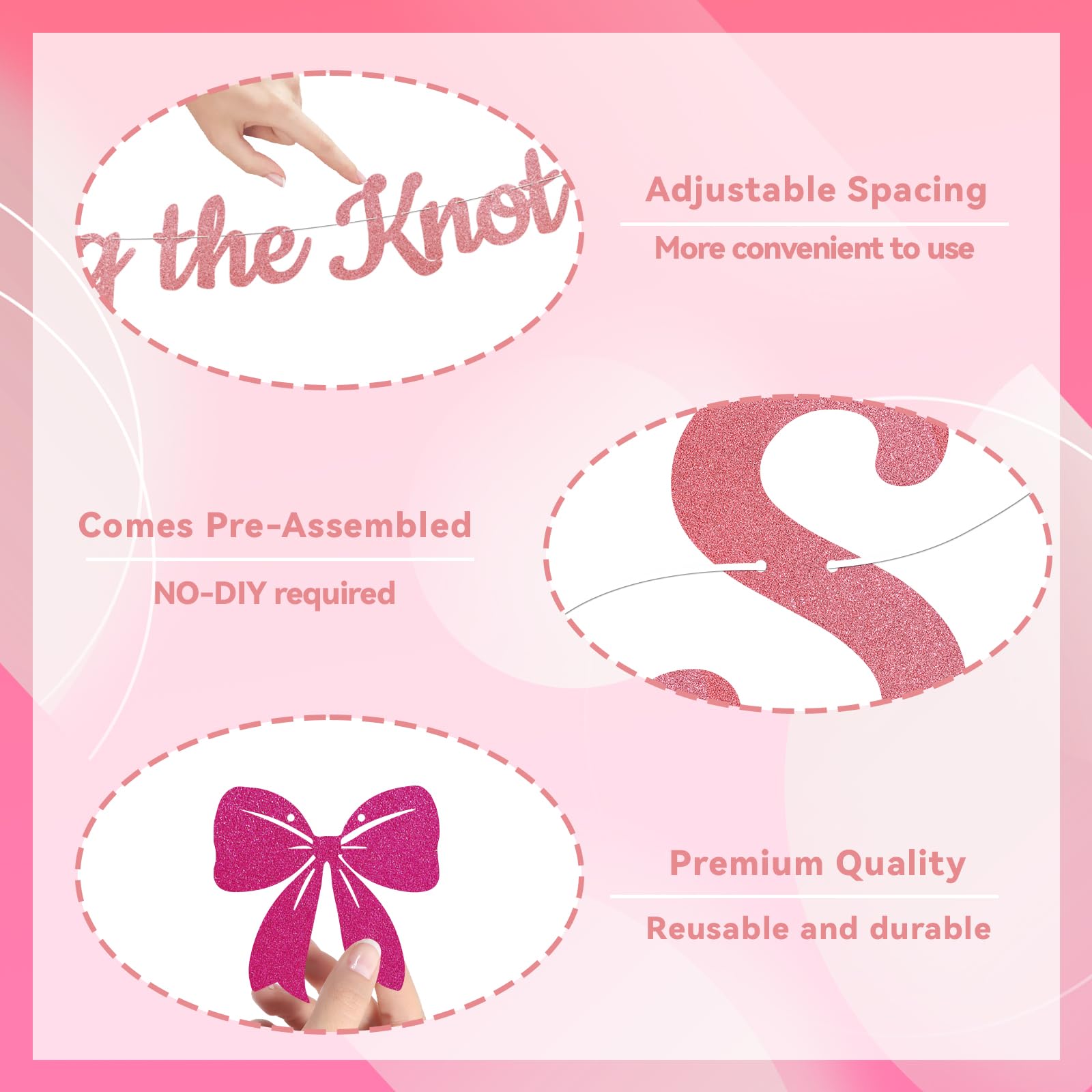 She's Tying the Knot Banner - Coquette Bridal Shower Bachelorette Party Decorations, She's Tying the Knot Bridal Shower Wedding Bachelorette Party Decor Pink Glitter