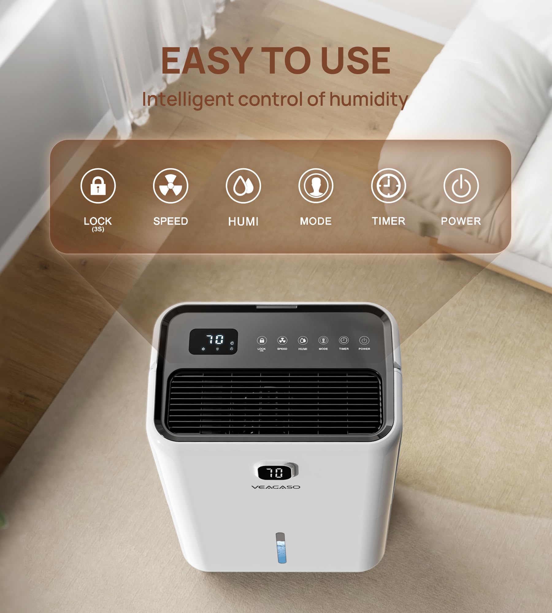 5,500 Sq. Ft Dehumidifier for Basement, VEAGASO 80 Pints Dehumidifiers for Home, Large Room, Bedroom with Drain Hose, Intelligent Humidity Control, Auto Shut Off, Auto Defrost, 1.37 Gal Water Tank