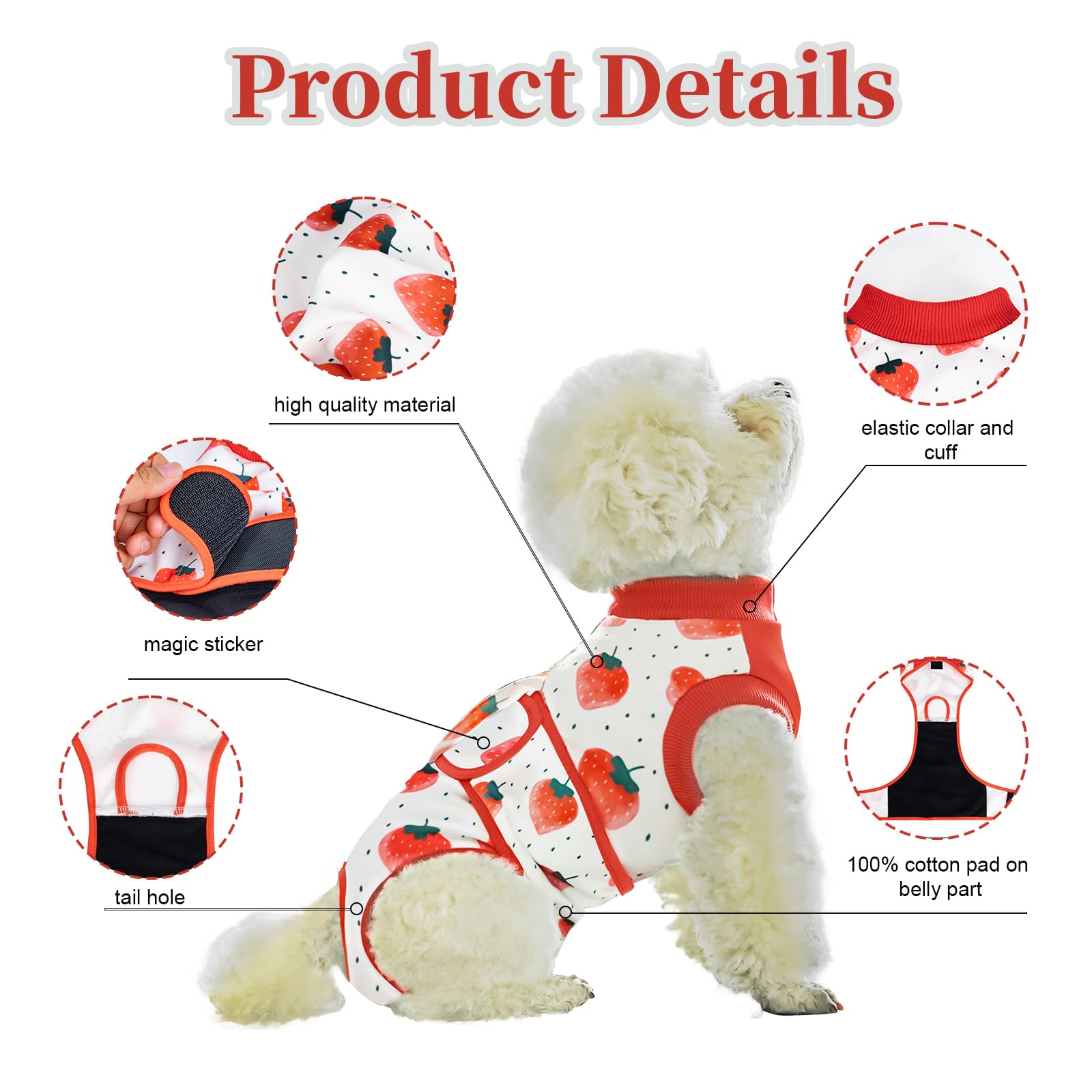 V.PET.B.R Dog Surgery Recovery Suit,Female Male Dog Onesie for Spay Neuter,Substitute E-Collar & Cone,Anti-Licking Breathable Onesie for Small Medium Large Dogs,Strawberry M