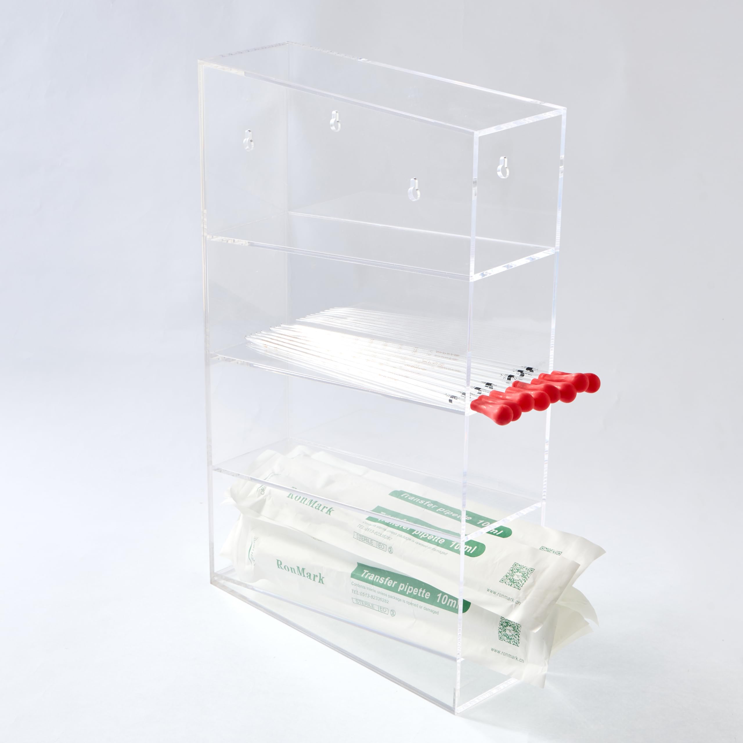 CiaoHER Clear Acrylic Pipette Rack 4 compartment counter top or wall mounted with sealed base, 12x4x19 inches