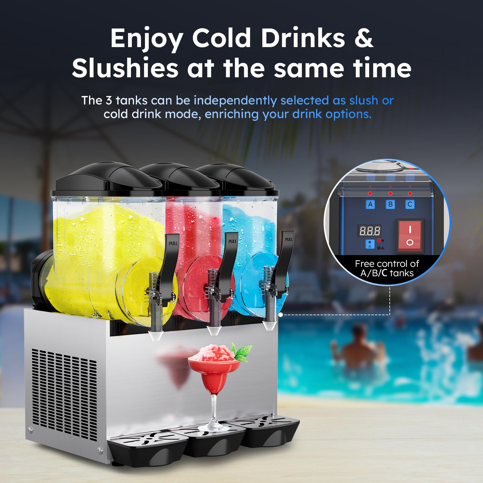 Commercial Slushy Machine for Frozen Drinks,45L 1300W 110V Large Slushie Maker,Margarita Machine,Electric Icey Smoothie Machine for Cocktail Beverage Wine Daiquiri Lemonade etc.