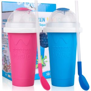 slushie maker cup,furold diy slushies cup frozen magic squeeze cup slush cup smoothies double layers w/straw and spoon, homemade slushie machine, ice cream maker cool stuff birthday gifts for kids