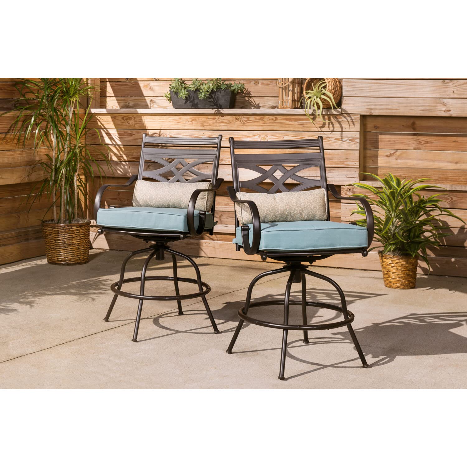 Hanover Blue Set of 2 Replacement Accent Montclair High Bar Chairs in Ocean, Weather-Resistant Seat Cushions and Lumbar Pillows for Outdoor Dining Set, 2pc