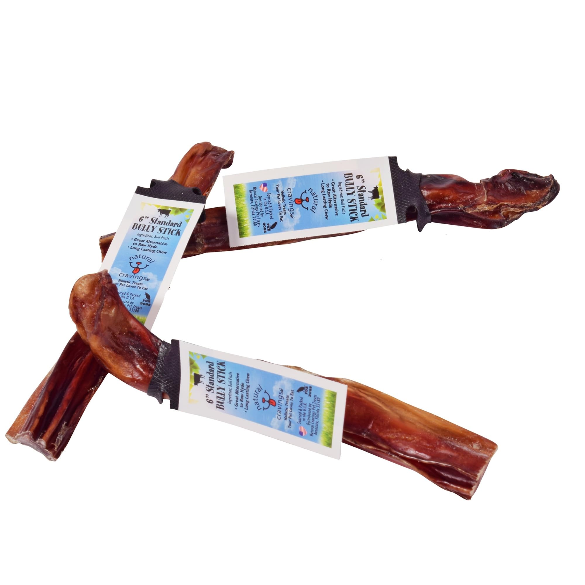 Natural Cravings: Standard Steer Bully Stick - 3 Pack - 6" Dog Chew Treat, Sm-Md Dogs Light Chewers, Single Ingredient Roasted Beef Pizzle, USA Made