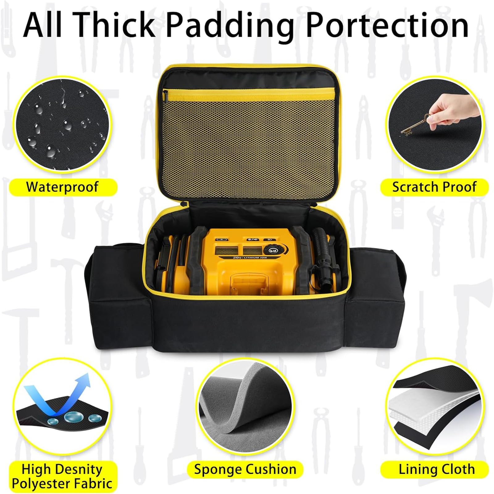 Slisonite Air Compressor Bag Case Compatible with DEWALT 20V MAX Tire Inflator DCC020IB, Cordless Tools Storage Holder Organizer with Pocket for Battery Pack and Charging Kit (Bag Only)