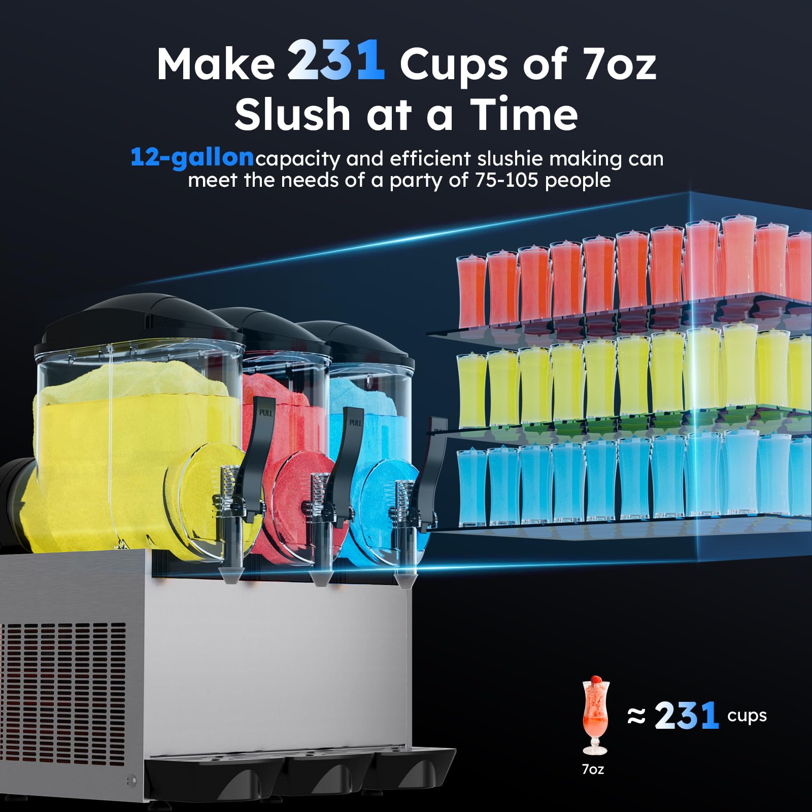 Commercial Slushy Machine for Frozen Drinks,45L 1300W 110V Large Slushie Maker,Margarita Machine,Electric Icey Smoothie Machine for Cocktail Beverage Wine Daiquiri Lemonade etc.