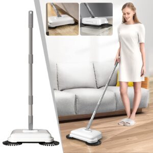 generic hand push sweeper,non electric sweeper,360-degree range of motion,home sweeping mopping machine vacuum cleaner, for cleaning hair, fruit shell, dust (white)