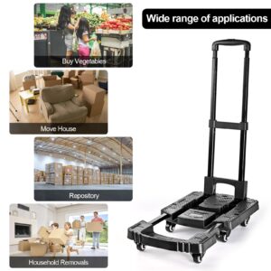 Caxlis Upgrade Folding Hand Truck, 500lbs Heavy Duty Dolly Cart, Professional Utility Dolly Platform Cart with 6 Wheels and 2 Elastic Ropes for Luggage, Travel, Moving, Shopping, Office Use, Black