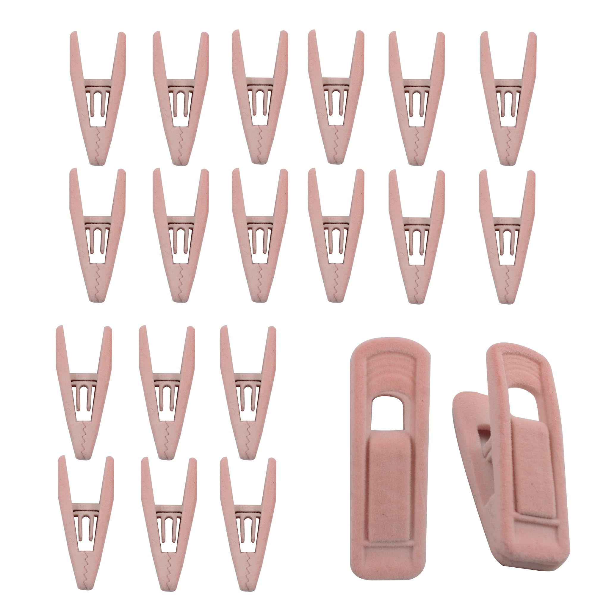 AUXBC Pink Velvet Hanger Clips, Non-Slip Velvet Clips Strong Finger Clips Clothes Clips Pants Hangers Clips, 20PCS