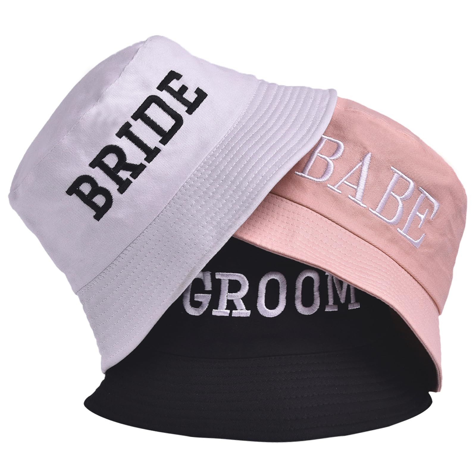 2PCS Bride Groom Bucket Hats Bachelor Bachelorette Party Decorations Bridal Honeymoon Travel Newlywed Gifts White Black