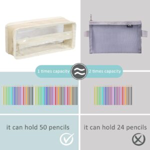 Clear Pencil Pouch, Transparent Pencil Case Organizer, Clear Pencil Case with Zipper for Pencil Storage (Beige)