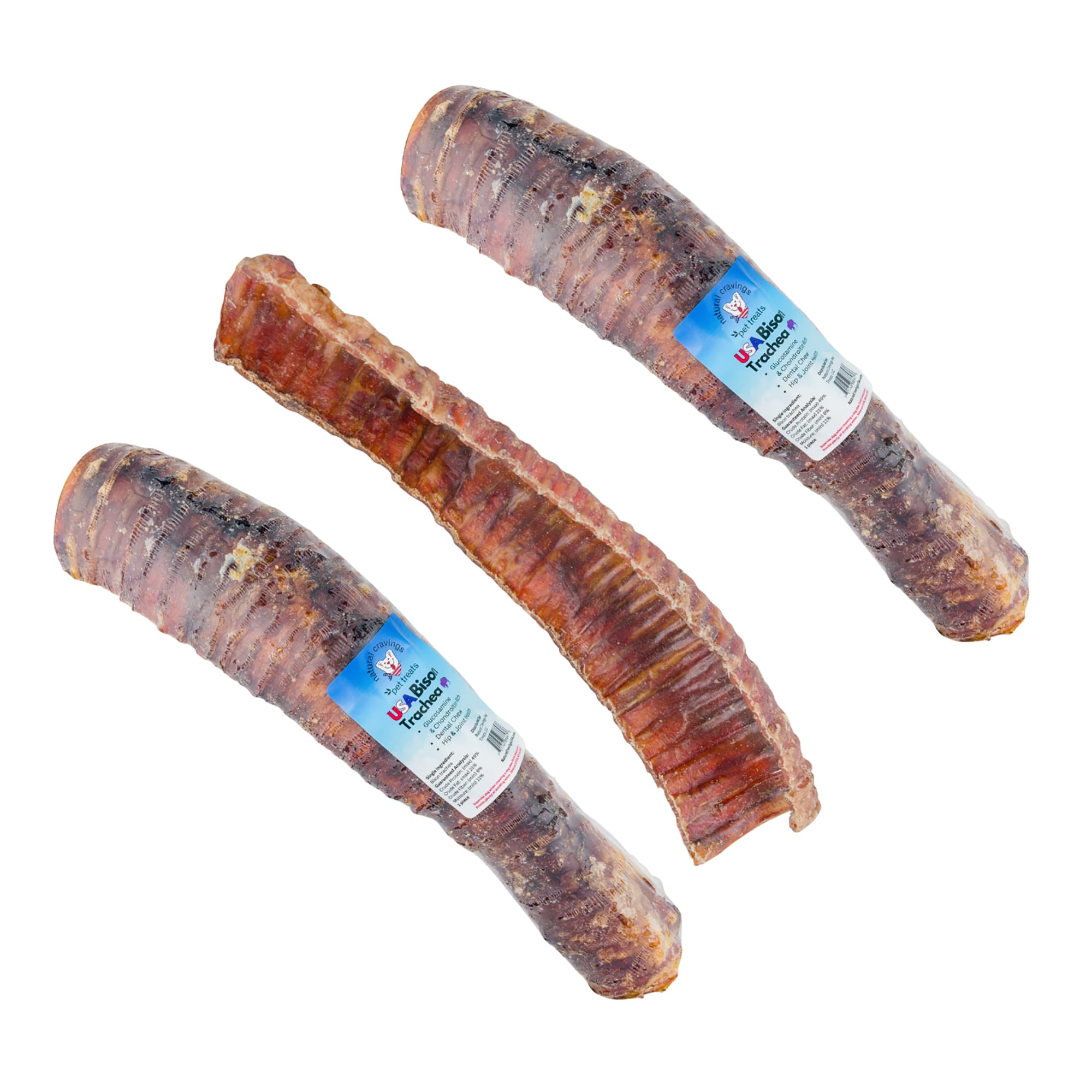 Natural Cravings: Bison Trachea 3 Pack - 12"-13" - Dog Half Trachea Chew Treat, Lg-XL Dogs, Power Chewers, Slow Roasted Single Ingredient, USA Made