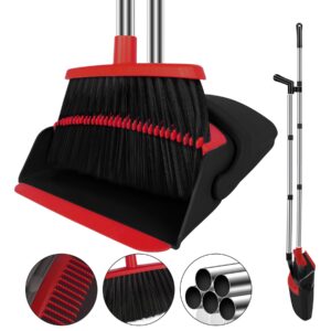 uduk broom and dustpan set for household, red house broom with dustpan combo set, 51” long handle broom with dustpan for dog cat and hair clean