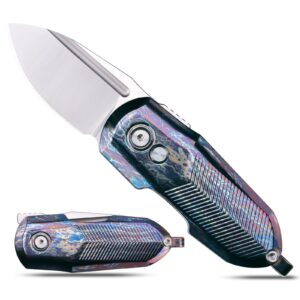 xtouc small pocket knife,1.38" m390 steel blade edc folding knives with button lock titanium handle knifes td776