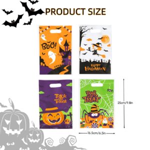 Jocomoni 100Pcs Halloween Goodie Bags Trick or Treat Bags Plastic Halloween Candy Treat Bag with Handle Gift Bag for Halloween Party Favors Supplies