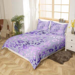 Purple Glitter Leopard Duvet Cover Queen Size,Cheetah Skin Comforter Cover with 2 Pillowcase for Teens,Kids Marble Abstract Art Bedding Set,Purple Leopard Breathable 3 Pieces Decorative Bed Cover