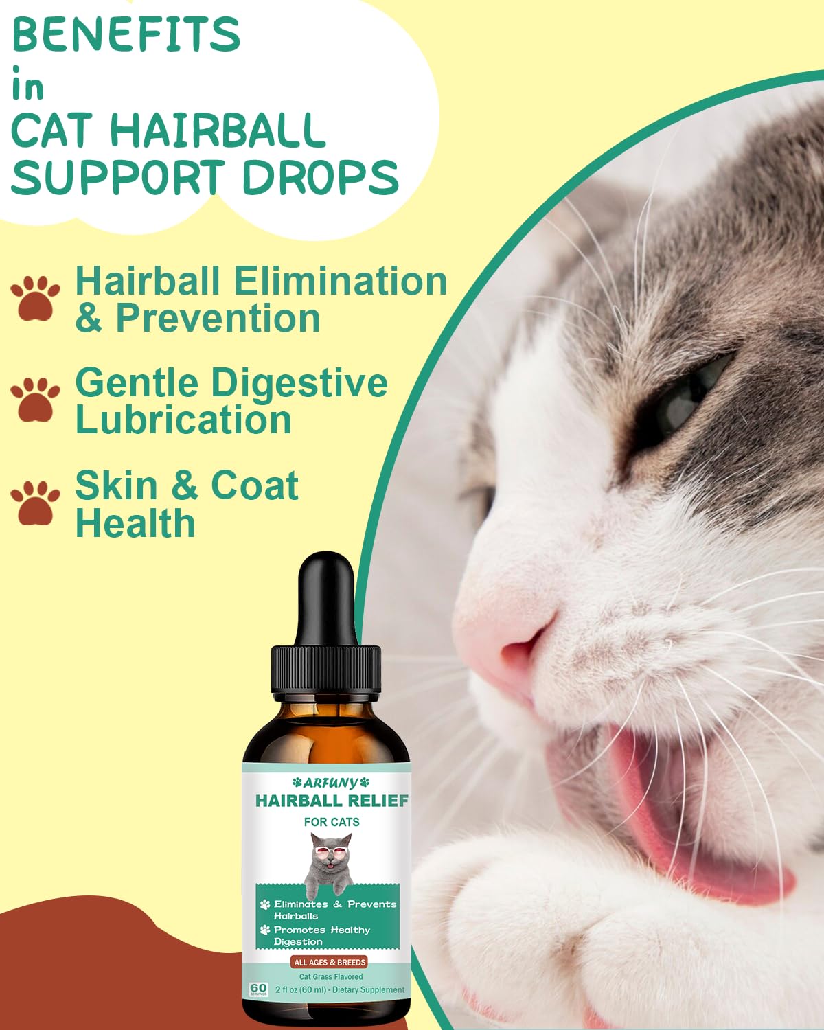 Cat Hairball Control | Hairball Cat Treats for Skin & Coat, Digestion, Nutrient Absorption | Fur Ball Remedy for Cats with Natural Ingredients & Vitamins | Cat Hairball Treatment | Cat Grass Flavor