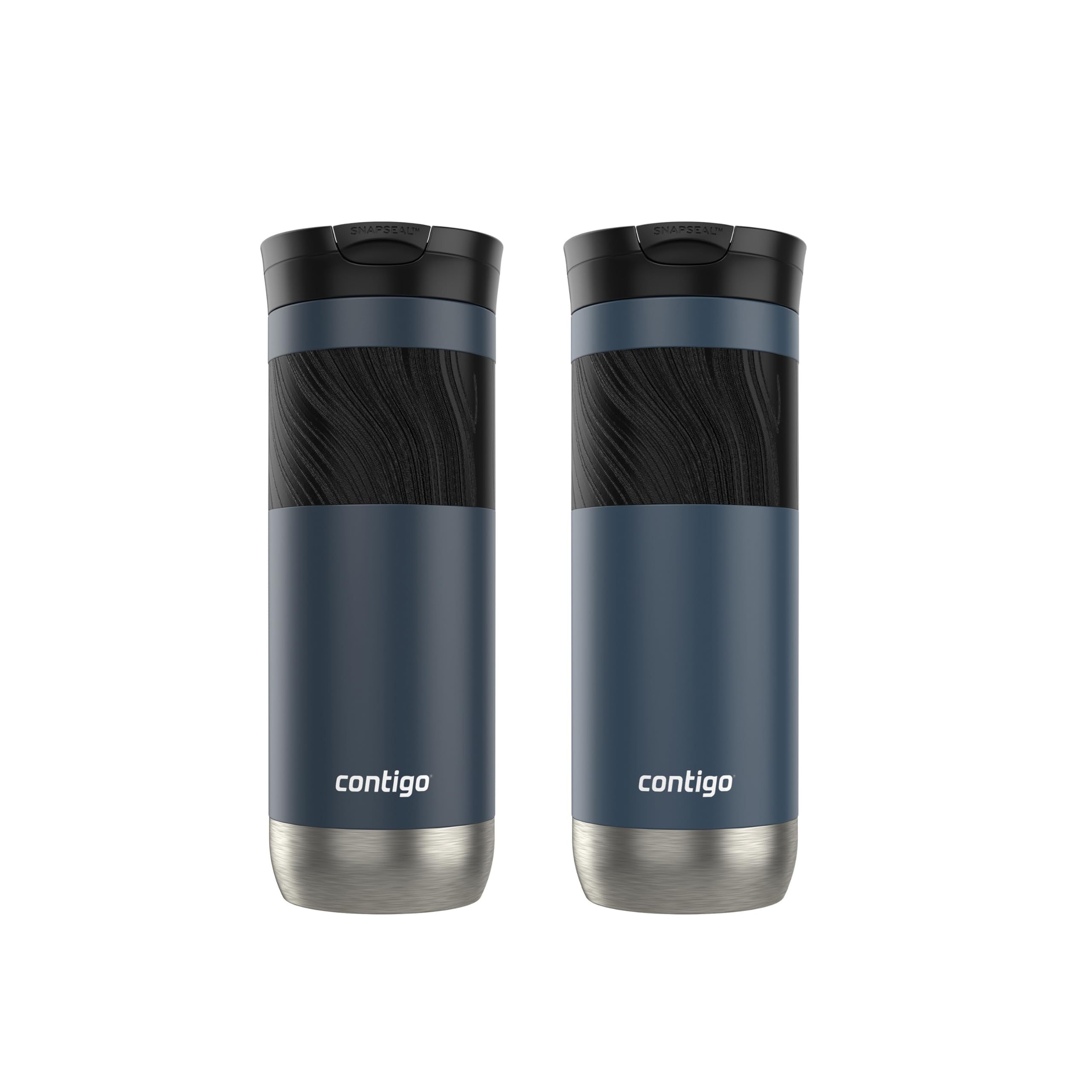 Contigo Byron 2.0 Stainless Steel Travel Mug with SNAPSEAL Lid and Grip, 20 oz, 2-Pack, Blueberry; Midnight Berry