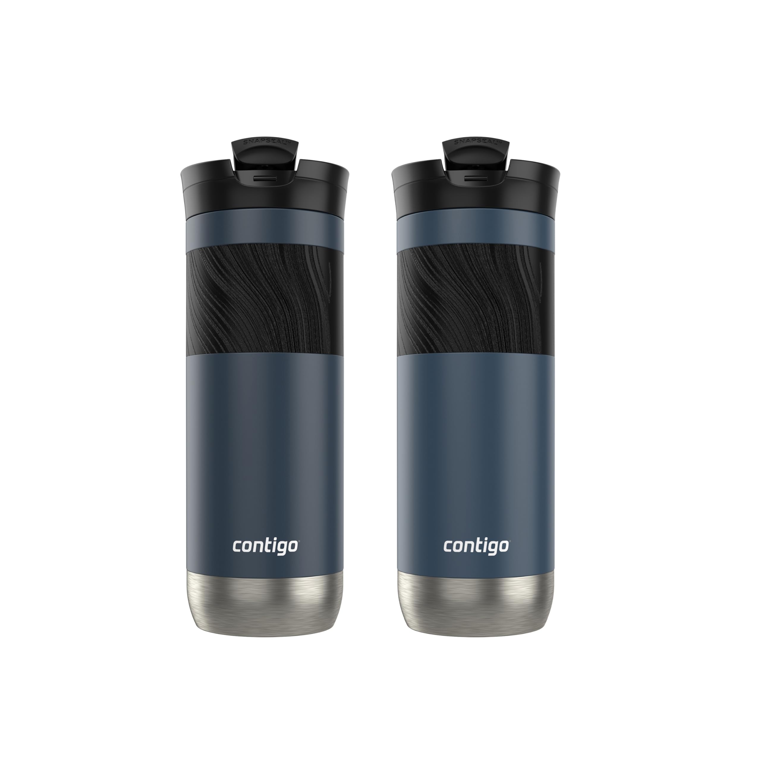 Contigo Byron 2.0 Stainless Steel Travel Mug with SNAPSEAL Lid and Grip, 20 oz, 2-Pack, Blueberry; Midnight Berry