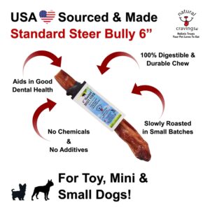 Natural Cravings: Standard Steer Bully Stick - 3 Pack - 6" Dog Chew Treat, Sm-Md Dogs Light Chewers, Single Ingredient Roasted Beef Pizzle, USA Made