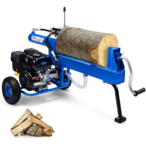 efurden portable gas log splitter with 7 hp-4 stroke engine, 20-ton hydraulic auto-return ram system and twin gear hydraulic pump, horizontal full beam steel wedge firewood splitter