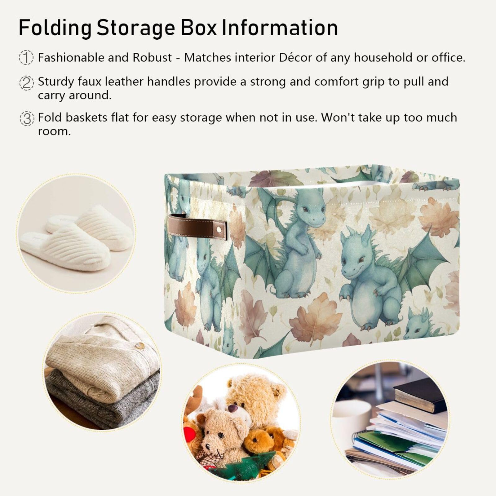 Kigai 1 PCS Storage Basket Cute Dragons Waterproof Foldable Canvas Storage Bin Laundry Basket Toy Clothes Organizer for Nursery Closet Shelf Office