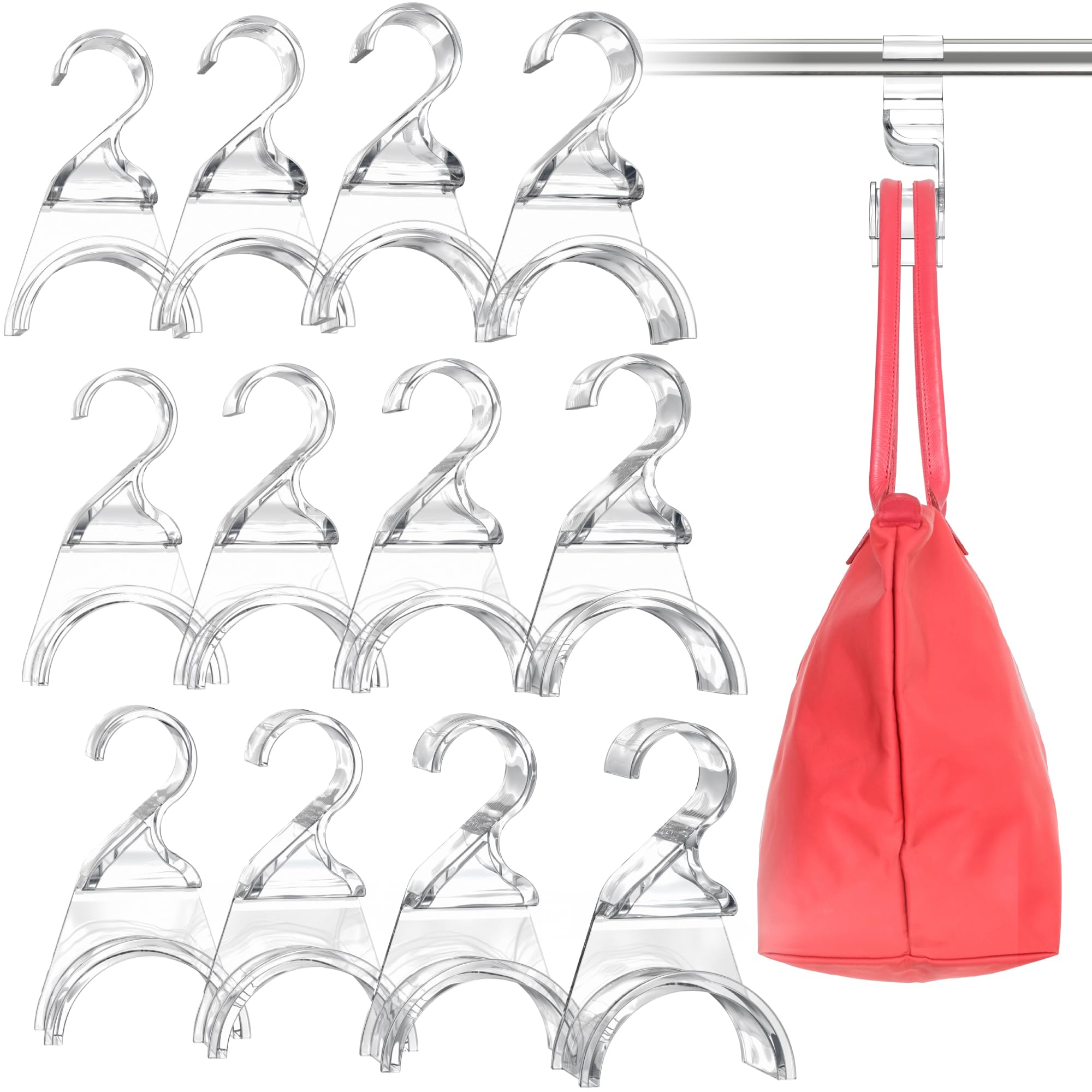 Wiosi Premium Clear Purse Hanger Closet Set of 12 - Durable Acrylic Organizers and Storage Bag Hanger for Luxury Closet - Purse Hanger Holder for Handbags Premium Backpack Purse Hooks