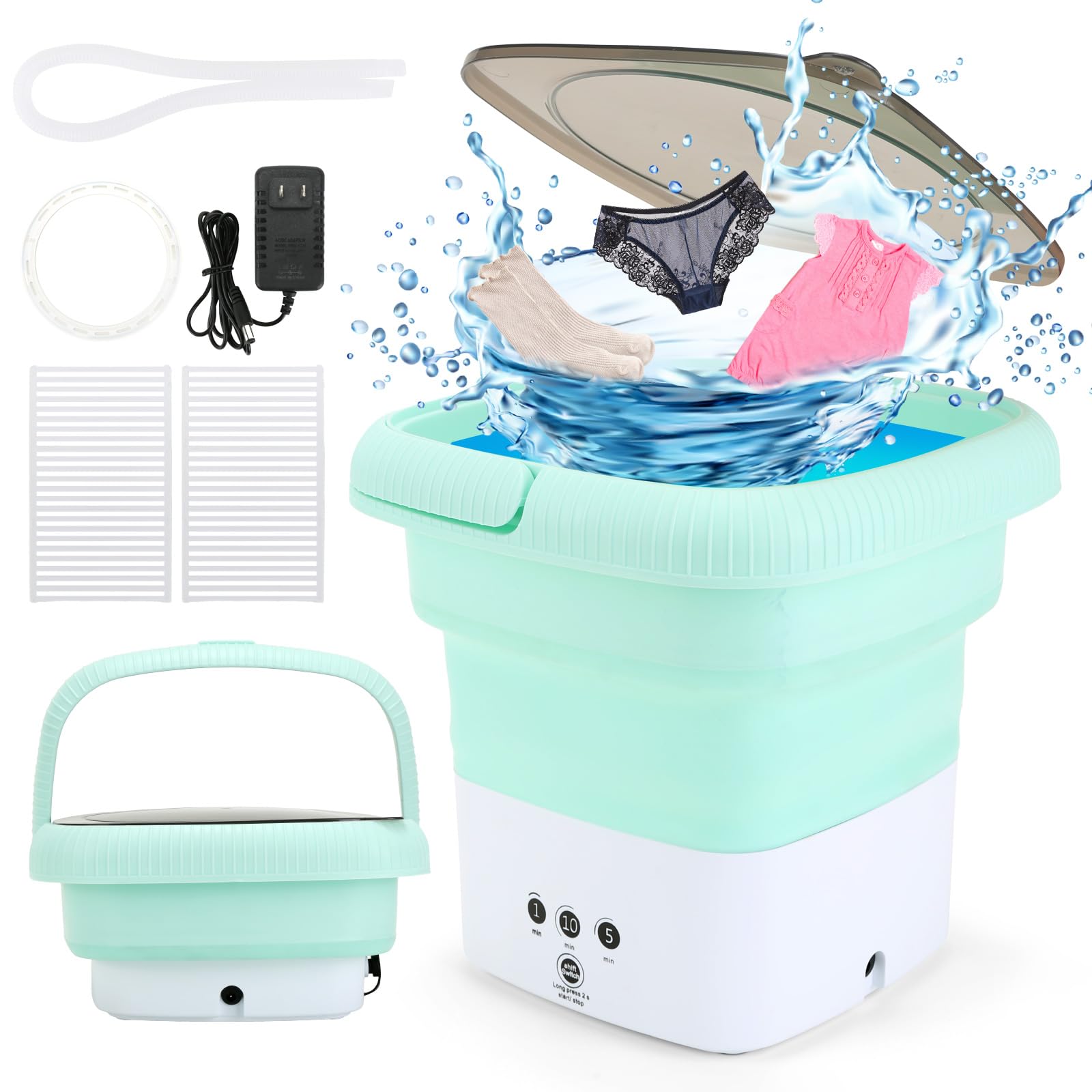 Portable Washing Machine, 6.5L Large Foldable Capacity Mini Washer of Underwear, Socks, Small Clothes Deep Cleaning for Dormitories, Hotel, Travel, Apartment Wash Machine