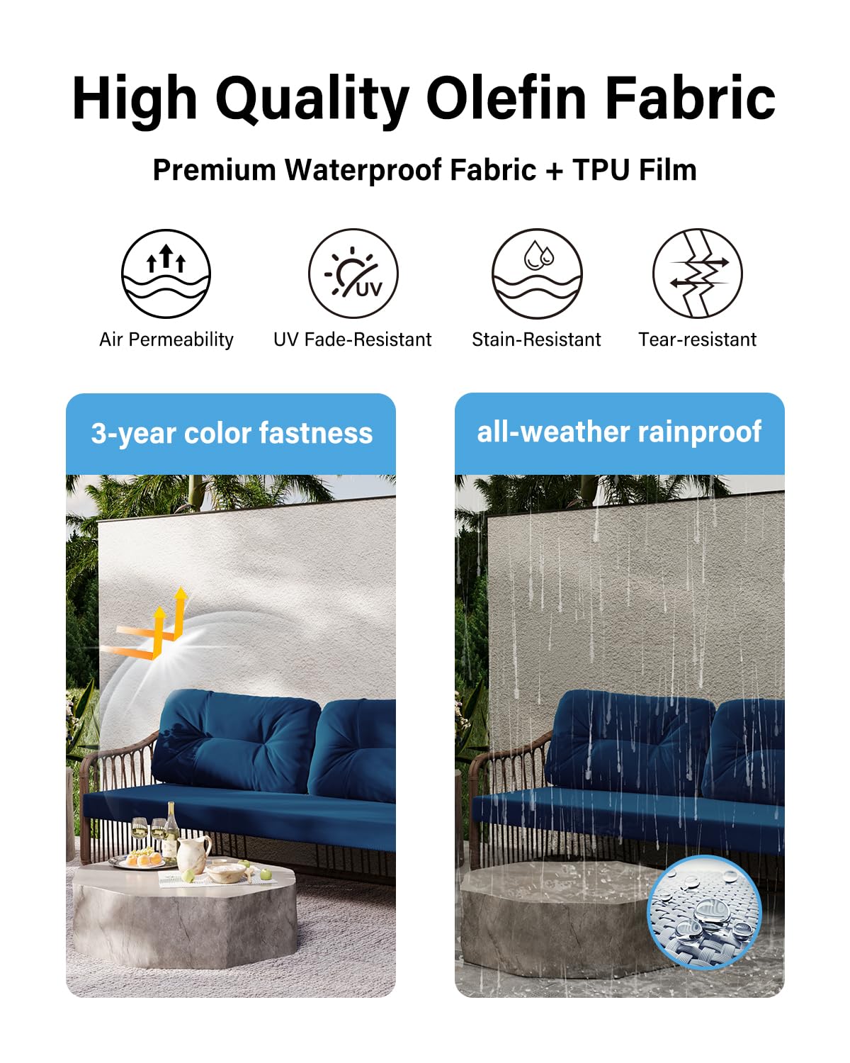 YEFU Outdoor Loveseat Cushion Set, 48 x 24, Waterproof Replacement Patio Chair Cushions, Fade Resistant Deep