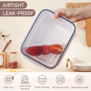 6 Pack Fruit Storage Containers for Fridge with Colander, Food Organizer Container for Keep Vegetables Berries Stay Fresher Longer BPA-Free Dishwasher & Microwave Safe