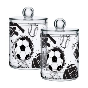 goodold football soccer themed qtip holder 2 pack - 10 oz clear plastic apothecary jar set for bathroom organization - versatile canister storage for cotton balls, swabs, rounds