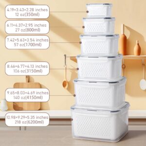 6 Pack Fruit Storage Containers for Fridge with Colander, Food Organizer Container for Keep Vegetables Berries Stay Fresher Longer BPA-Free Dishwasher & Microwave Safe