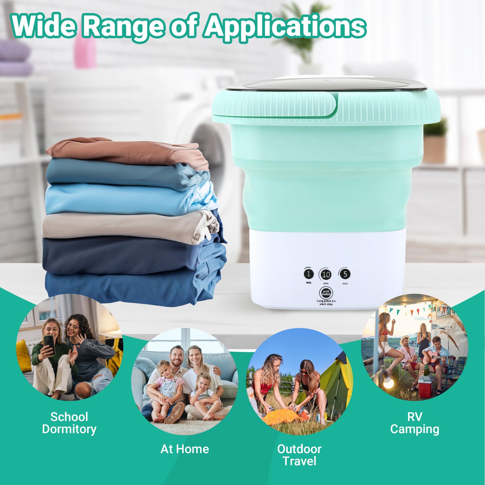 Portable Washing Machine, 6.5L Large Foldable Capacity Mini Washer of Underwear, Socks, Small Clothes Deep Cleaning for Dormitories, Hotel, Travel, Apartment Wash Machine