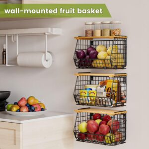 GGIU Wire Fruit Basket for Kitchen Storage: Hanging Fruit Basket for Kitchen Stackable Counter Basket for Vegetable Produce - Counter Potato and Onion Storage for Pantry 3 Pack