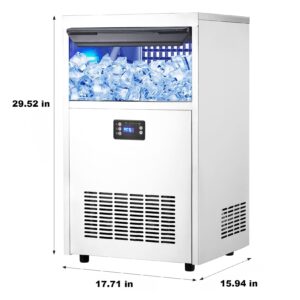 Commercial Ice Maker Machine, 120 lbs/24H with 45 lbs Storage Bin, 0.9 Inch Thick Ice Cubes - Automatic Cleaning, Perfect for Home, Bar