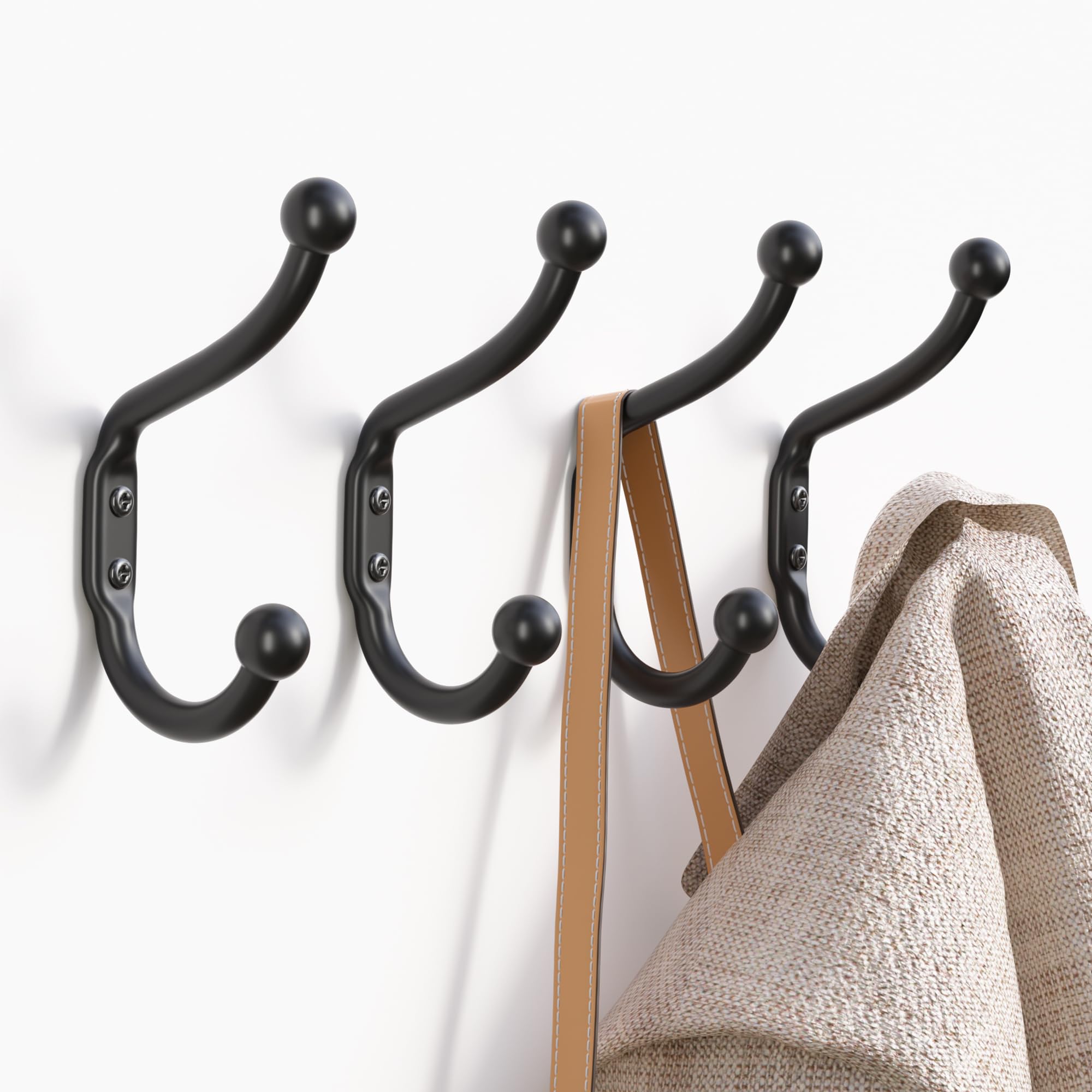 Wall Hooks for Hanging Coats - Coat Hooks Wall Mount, Black Hooks for Hanging Heavy Duty, Screw in Coat Hanger for Towel, Clothes, Backpack, Purse, Bag, Robe, Key, Hat Hooks for Wall, Closet Hooks