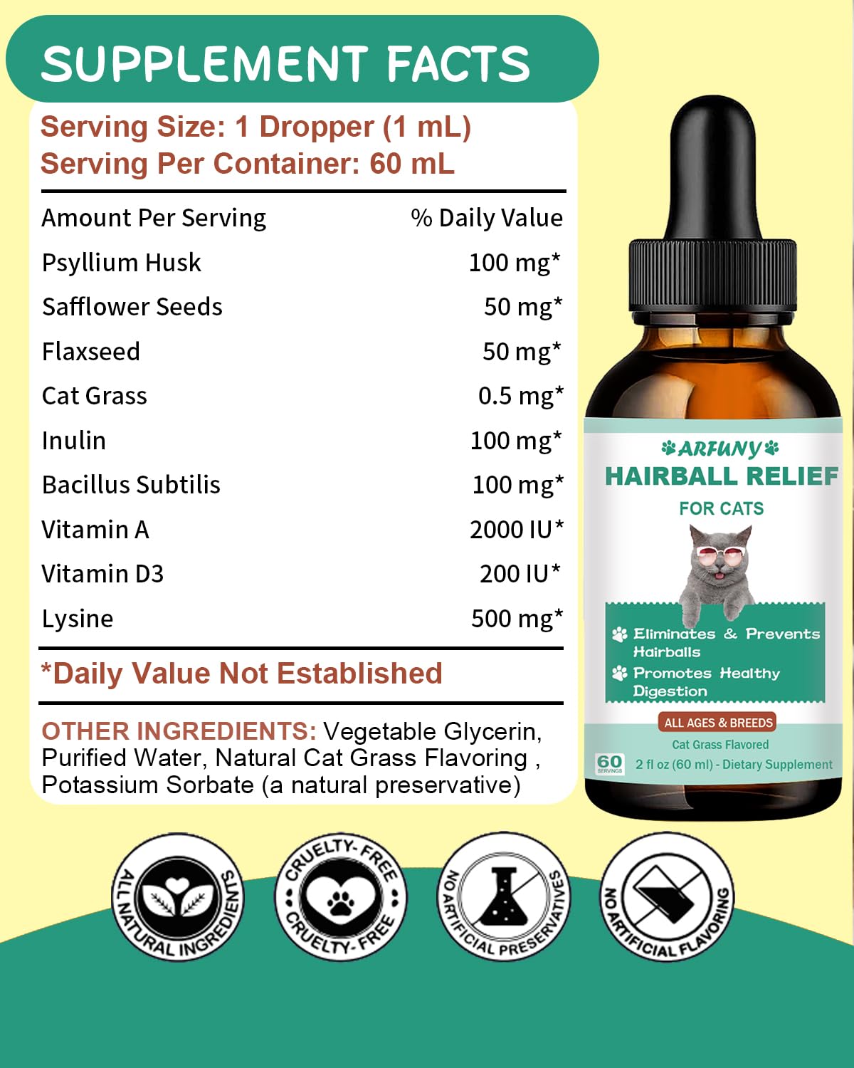 Cat Hairball Control | Hairball Cat Treats for Skin & Coat, Digestion, Nutrient Absorption | Fur Ball Remedy for Cats with Natural Ingredients & Vitamins | Cat Hairball Treatment | Cat Grass Flavor