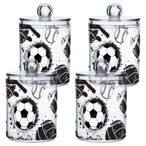 GOODOLD Football Soccer Themed Qtip Holder 2 Pack - 10 Oz Clear Plastic Apothecary Jar Set for Bathroom Organization - Versatile Canister Storage for Cotton Balls, Swabs, Rounds