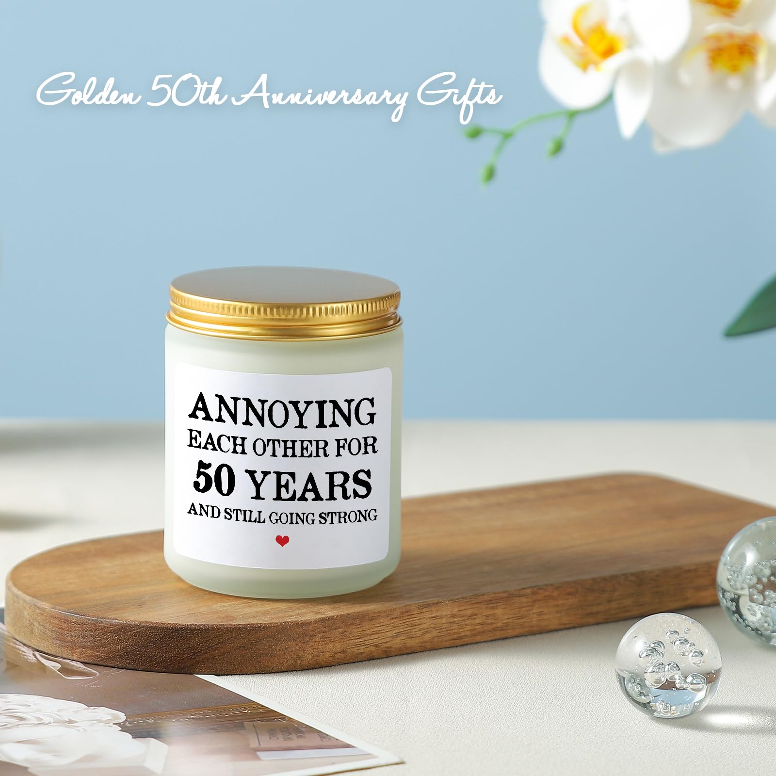 50th Anniversary Wedding Gifts for Couple, Golden 50th Anniversary Wedding Gifts for Parents Grandparents Wife Husband, 50th Wedding Anniversary Decorations, 50 Anniversary Candles (Lavender Scented)