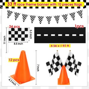 WinnerWhy 179 Pcs Racing Birthday Party Decorations Includes 141 Traffic Lights Balloon Stand Set 12 Traffic Cones 24 Racing Waving Flags 1 Grid String Flags 1 Racetrack Floor Runner