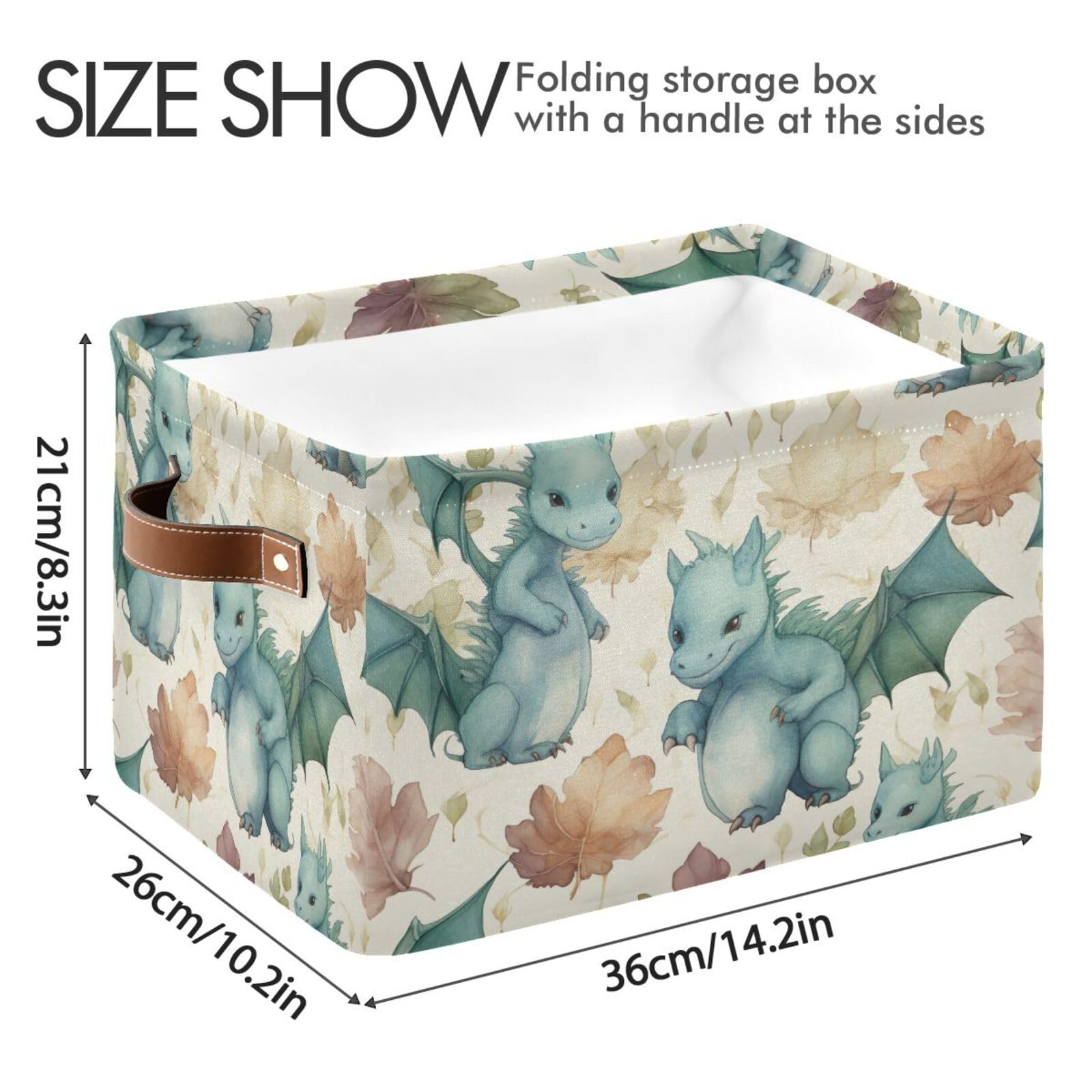 Kigai 1 PCS Storage Basket Cute Dragons Waterproof Foldable Canvas Storage Bin Laundry Basket Toy Clothes Organizer for Nursery Closet Shelf Office