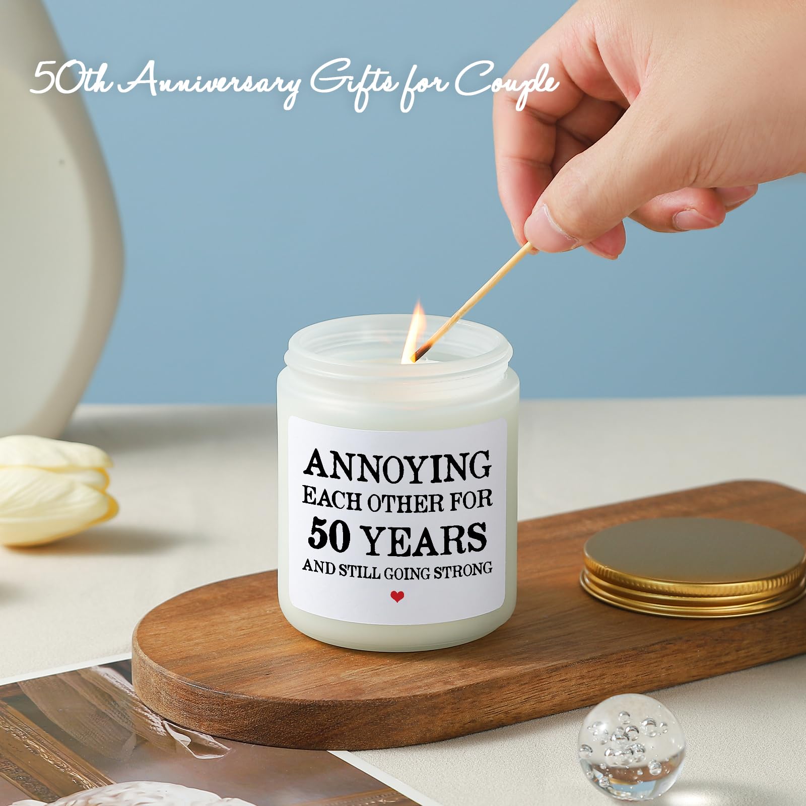 50th Anniversary Wedding Gifts for Couple, Golden 50th Anniversary Wedding Gifts for Parents Grandparents Wife Husband, 50th Wedding Anniversary Decorations, 50 Anniversary Candles (Lavender Scented)