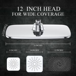 Veken 11.8 Inch High Pressure Rain Shower Head Combo with Adjustable Extension Arm- Wide Rainfall Showerhead with 6 Handheld Water Spray Dual Showerhead with Anti-Clog Nozzles - Silver Chrome